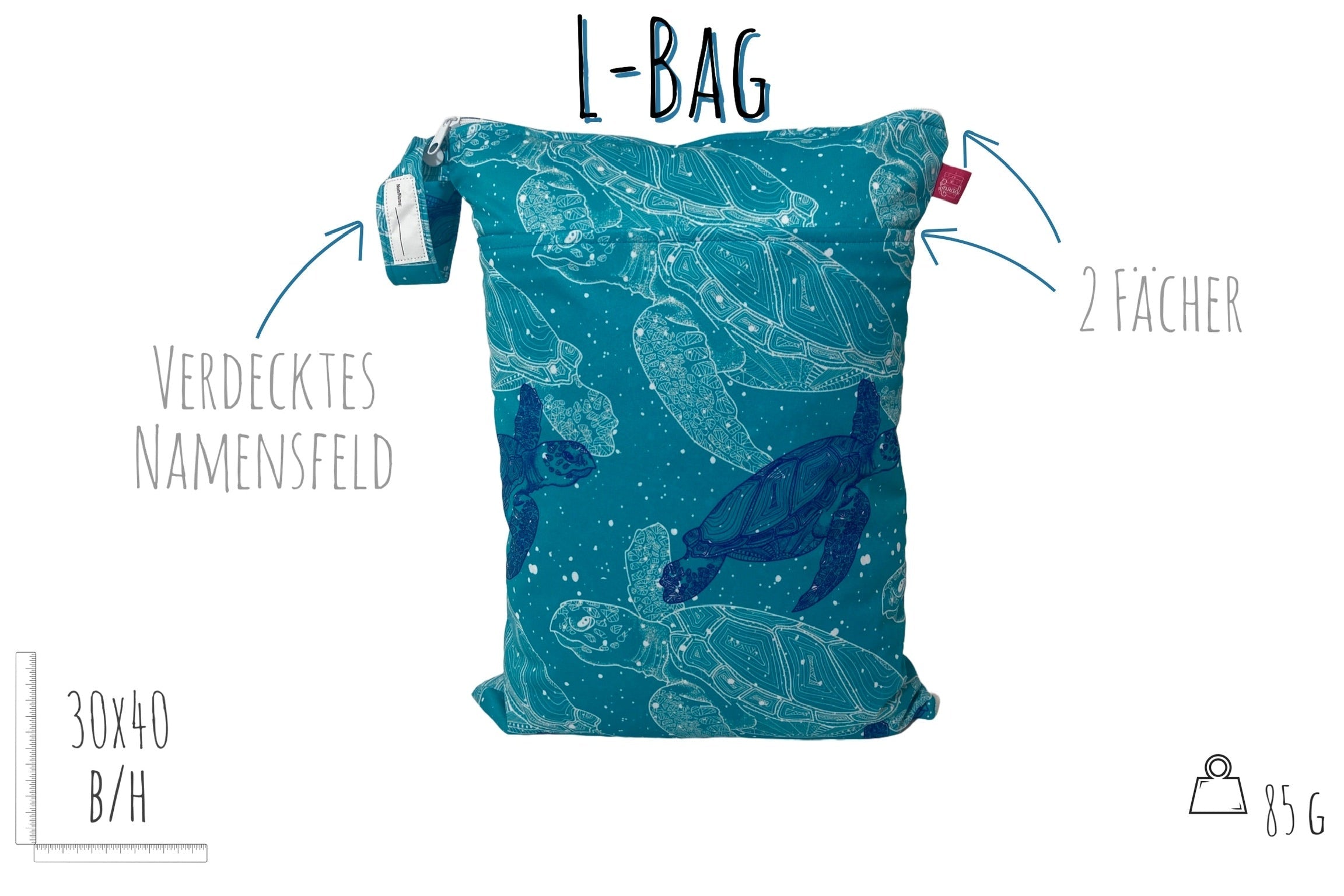 Wetbag mit zwei Fächern für nasse Kleidung & Badesachen "Schildkröten" Wiederverwendbare Nasstasche 40x30 cm