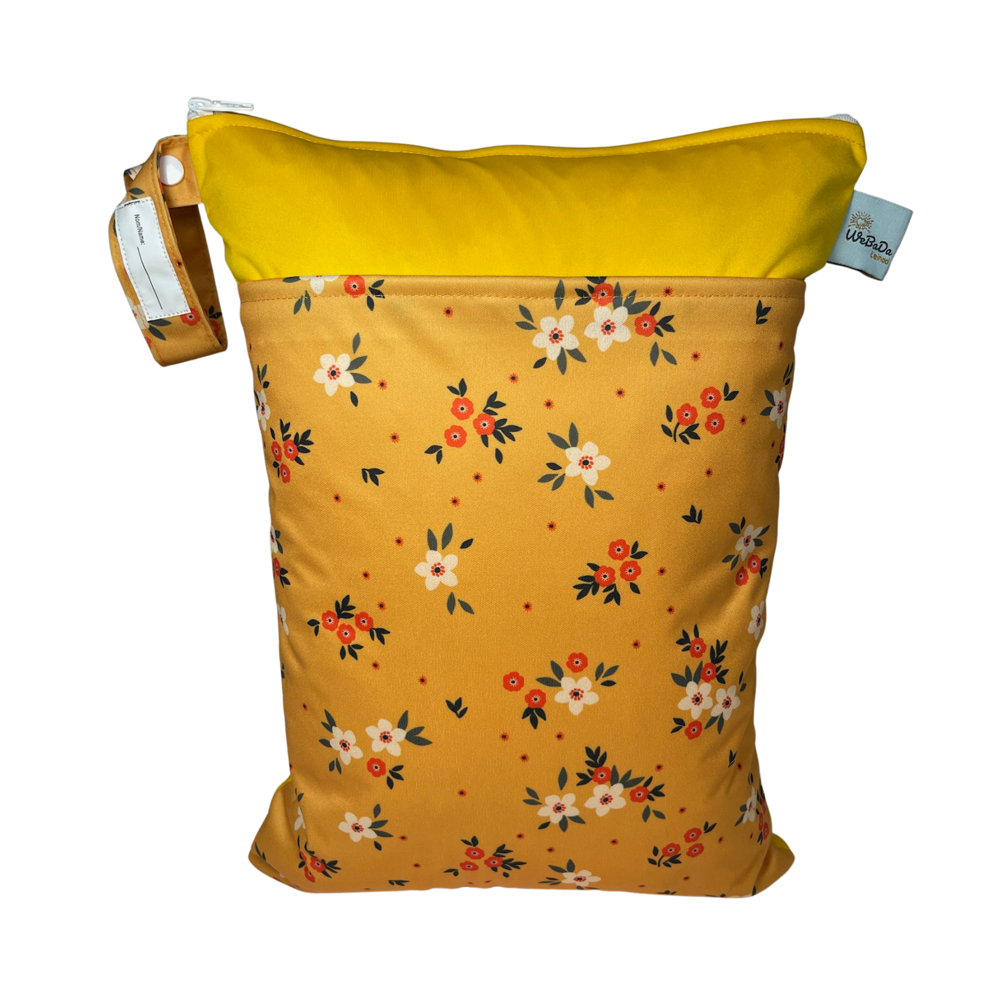 Wetbag „Blumen orange“ - personalisierbarer Wäschebeutel