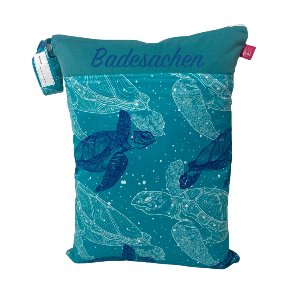 Wetbag Viererset „Schildkröten“ - personalisierbare Wäschebeutel für Reise und Alltag