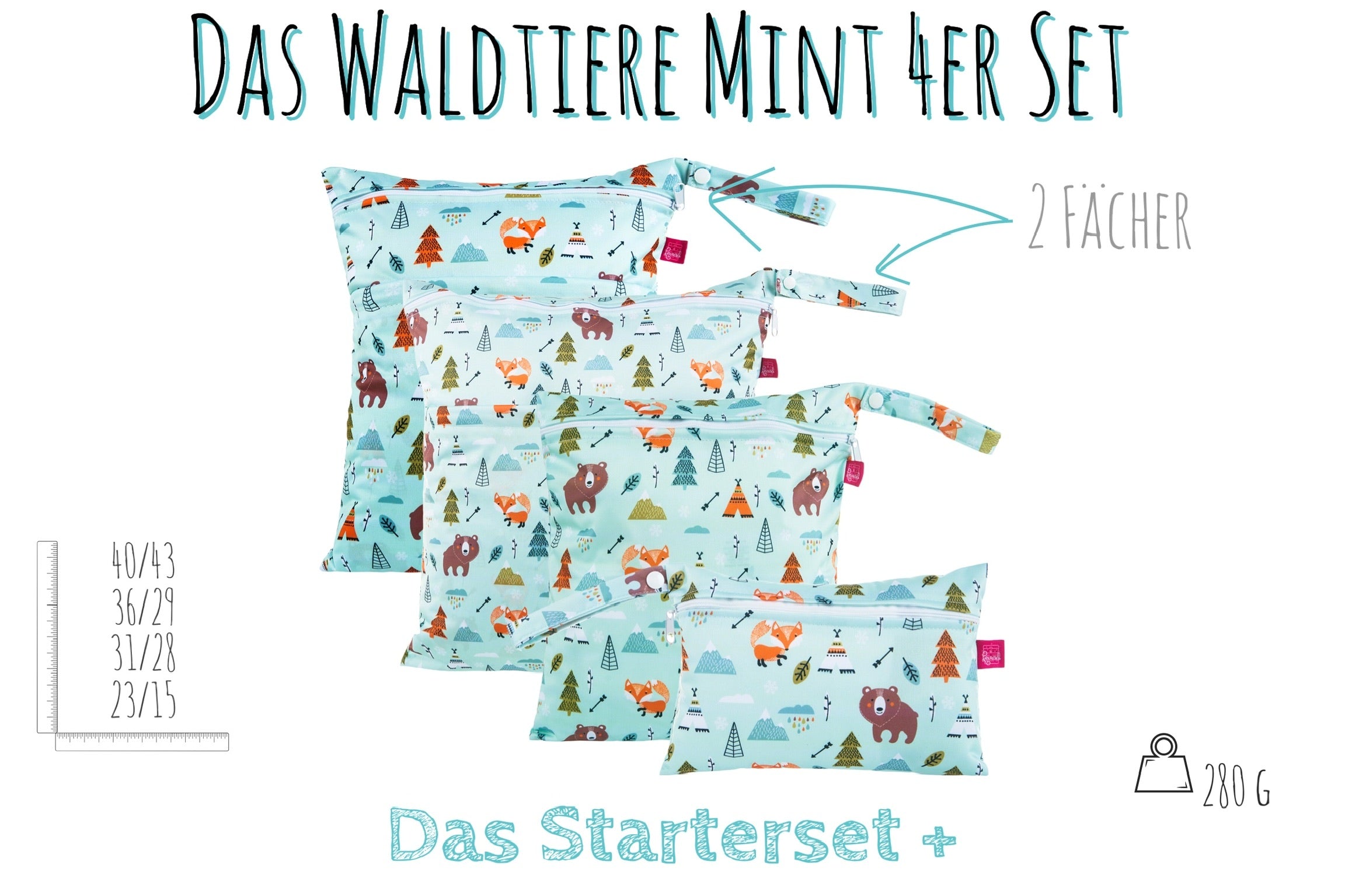 Wetbag Vierersets - Wäschebeutel-Set in verschiedenen Motiven