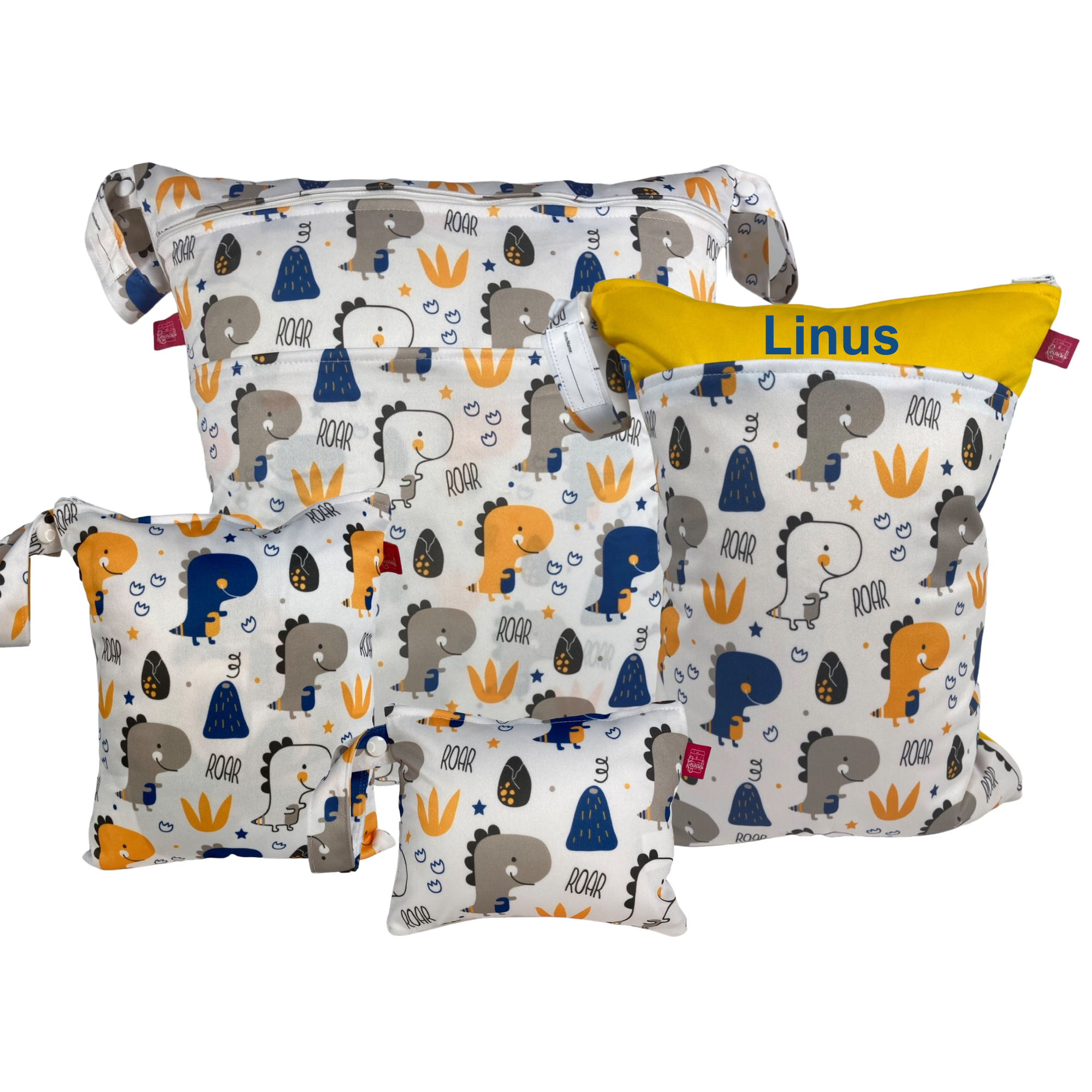 Wetbag Viererset „Dino“ - personalisiertes Wetbag Set