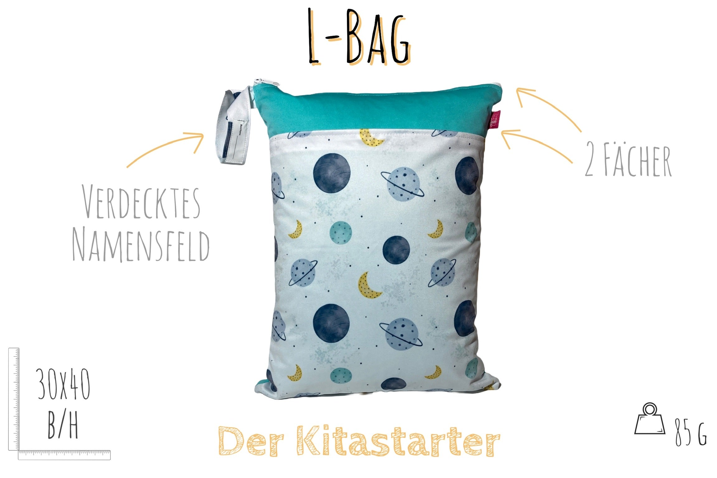 Wetbag mit Namen „Planeten“ - personalisierter Wäschebeutel für Kita & Alltag