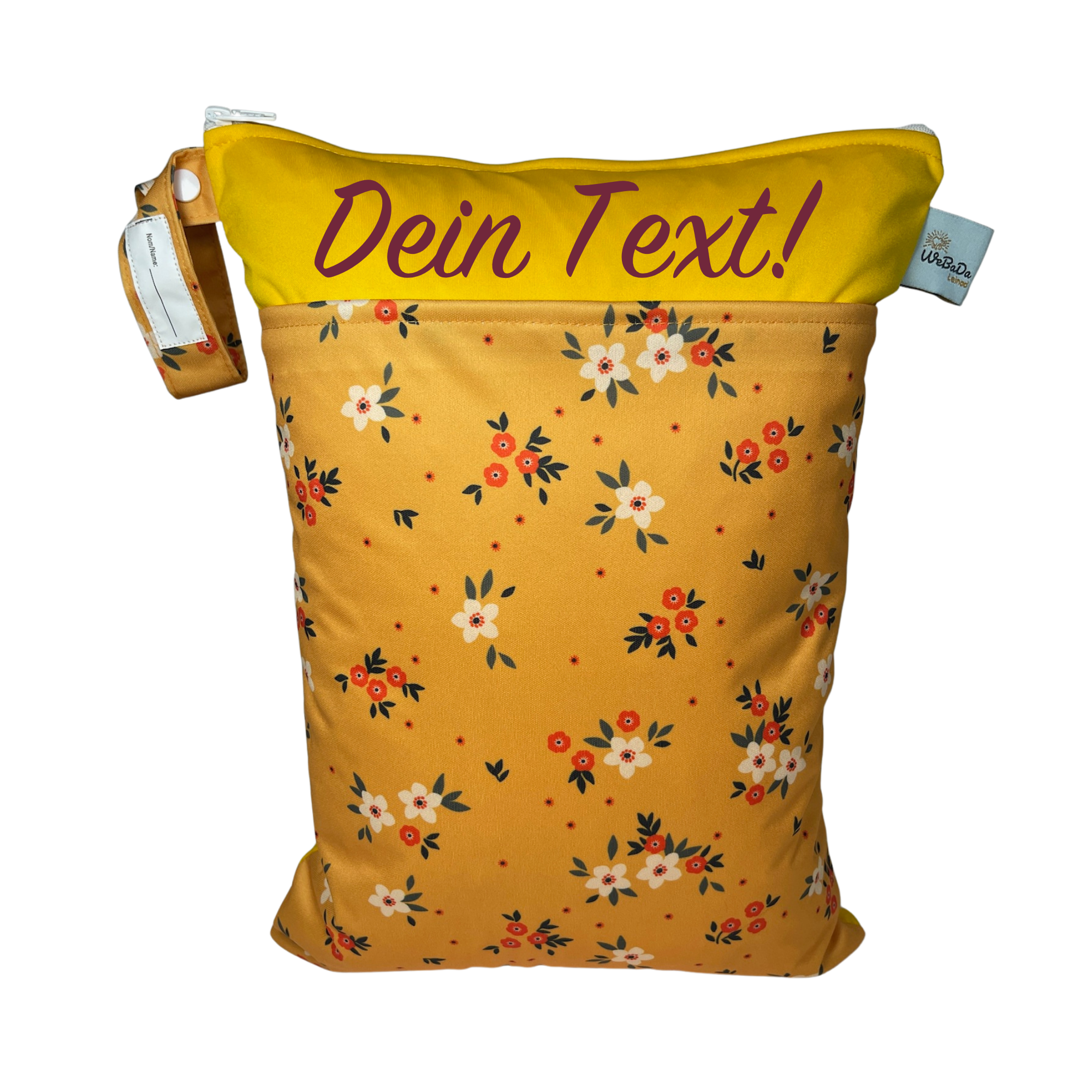 Wetbag „Blumen orange“ - personalisierbarer Wäschebeutel