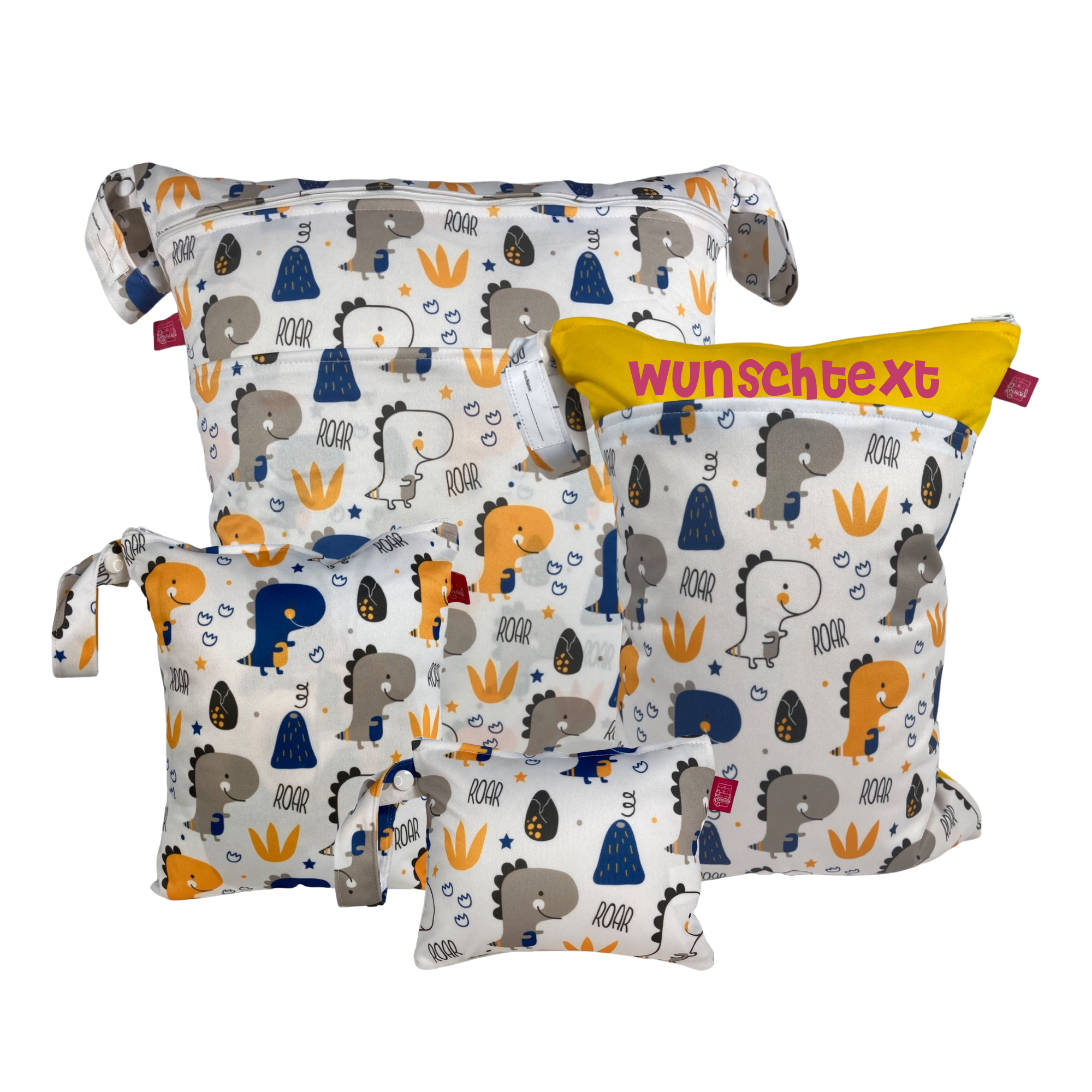 Wetbag Viererset „Dino“ - personalisiertes Wetbag Set